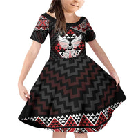 Taniko Aotearoa Family Matching Off Shoulder Short Dress and Hawaiian Shirt Poutama Mix Piwakawaka - Ver02 LT7 Daughter's Dress Red - Polynesian Pride
