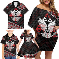 Taniko Aotearoa Family Matching Off Shoulder Short Dress and Hawaiian Shirt Poutama Mix Piwakawaka - Ver02 LT7 - Polynesian Pride