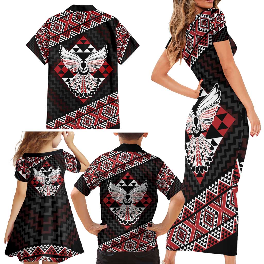 Taniko Aotearoa Family Matching Short Sleeve Bodycon Dress and Hawaiian Shirt Poutama Mix Piwakawaka - Ver02 LT7 - Polynesian Pride