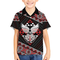 Taniko Aotearoa Family Matching Short Sleeve Bodycon Dress and Hawaiian Shirt Poutama Mix Piwakawaka - Ver02 LT7 Son's Shirt Red - Polynesian Pride