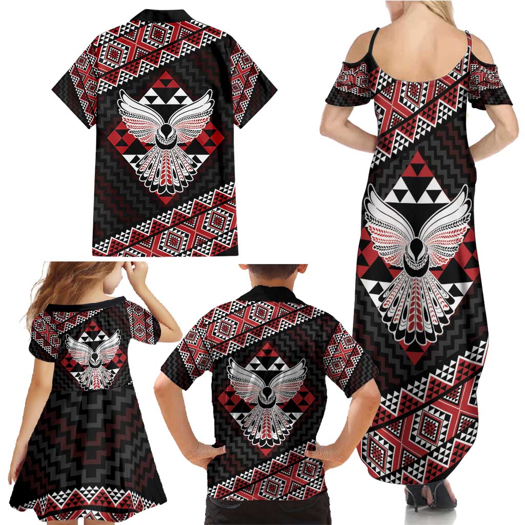 Taniko Aotearoa Family Matching Summer Maxi Dress and Hawaiian Shirt Poutama Mix Piwakawaka - Ver02 LT7 - Polynesian Pride