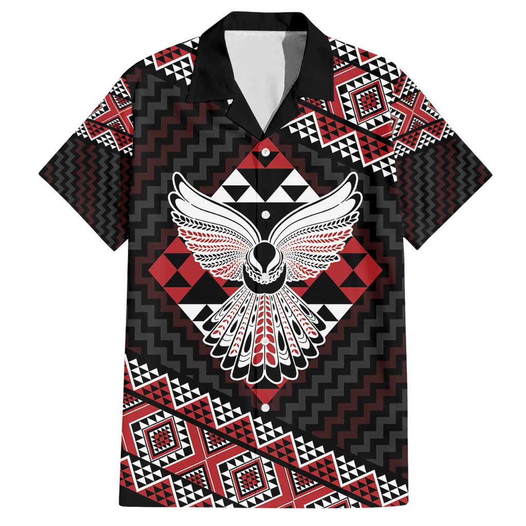 Taniko Aotearoa Family Matching Tank Maxi Dress and Hawaiian Shirt Poutama Mix Piwakawaka - Ver02 LT7 Dad's Shirt - Short Sleeve Red - Polynesian Pride