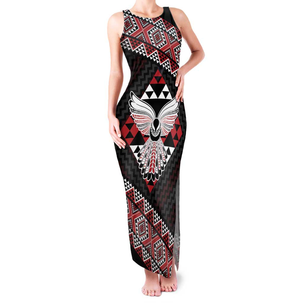 Taniko Aotearoa Family Matching Tank Maxi Dress and Hawaiian Shirt Poutama Mix Piwakawaka - Ver02 LT7 Mom's Dress Red - Polynesian Pride
