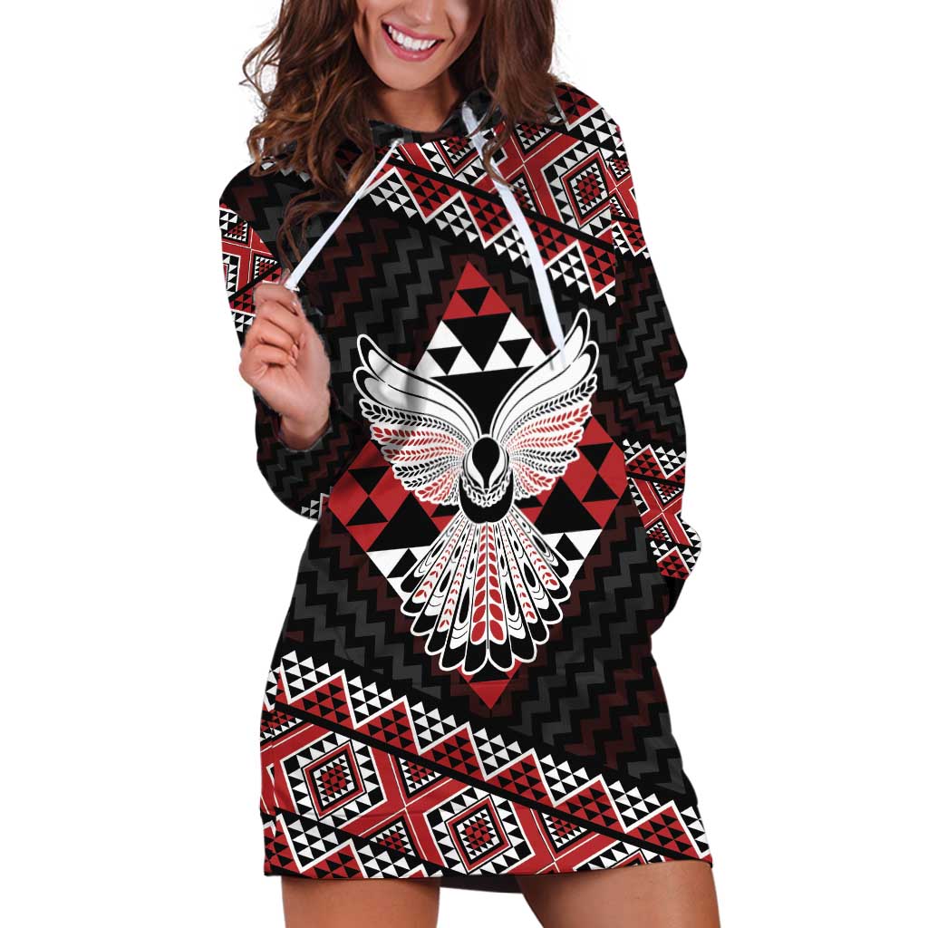 Taniko Aotearoa Hoodie Dress Poutama Mix Piwakawaka - Ver02 LT7 Red - Polynesian Pride