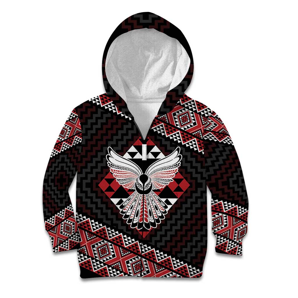 Taniko Aotearoa Kid Hoodie Poutama Mix Piwakawaka - Ver02 LT7 Zip Hoodie Red - Polynesian Pride