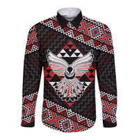Taniko Aotearoa Long Sleeve Button Shirt Poutama Mix Piwakawaka - Ver02 LT7 Unisex Red - Polynesian Pride