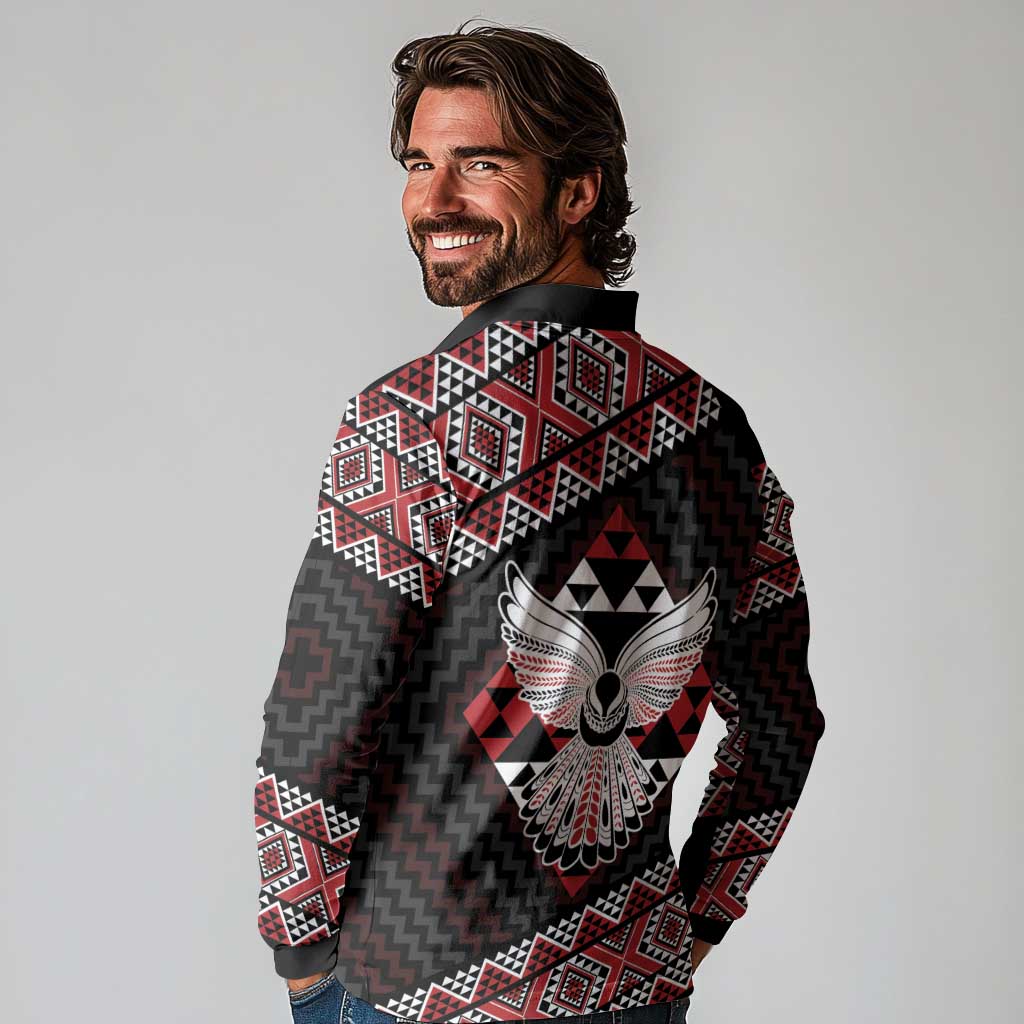 Taniko Aotearoa Long Sleeve Polo Shirt Poutama Mix Piwakawaka - Ver02