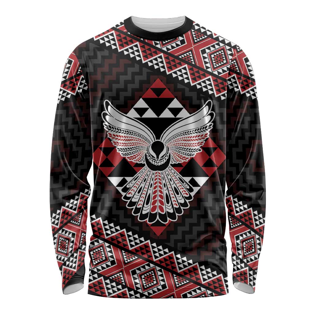 Taniko Aotearoa Long Sleeve Shirt Poutama Mix Piwakawaka - Ver02 LT7 Unisex Red - Polynesian Pride
