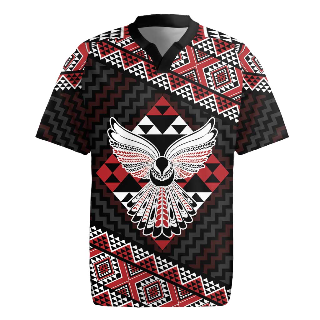 Taniko Aotearoa Rugby Jersey Poutama Mix Piwakawaka - Ver02 LT7 Red - Polynesian Pride