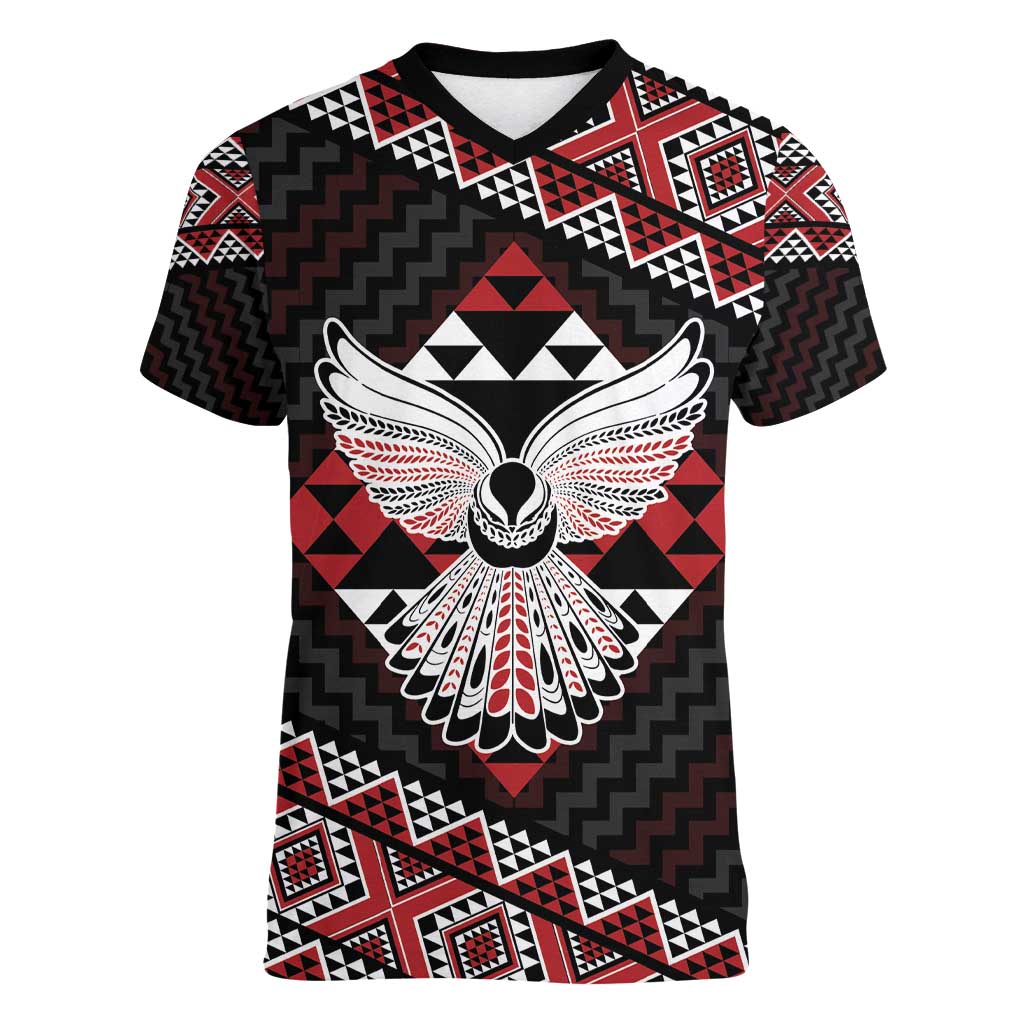 Taniko Aotearoa Women V-Neck T-Shirt Poutama Mix Piwakawaka - Ver02