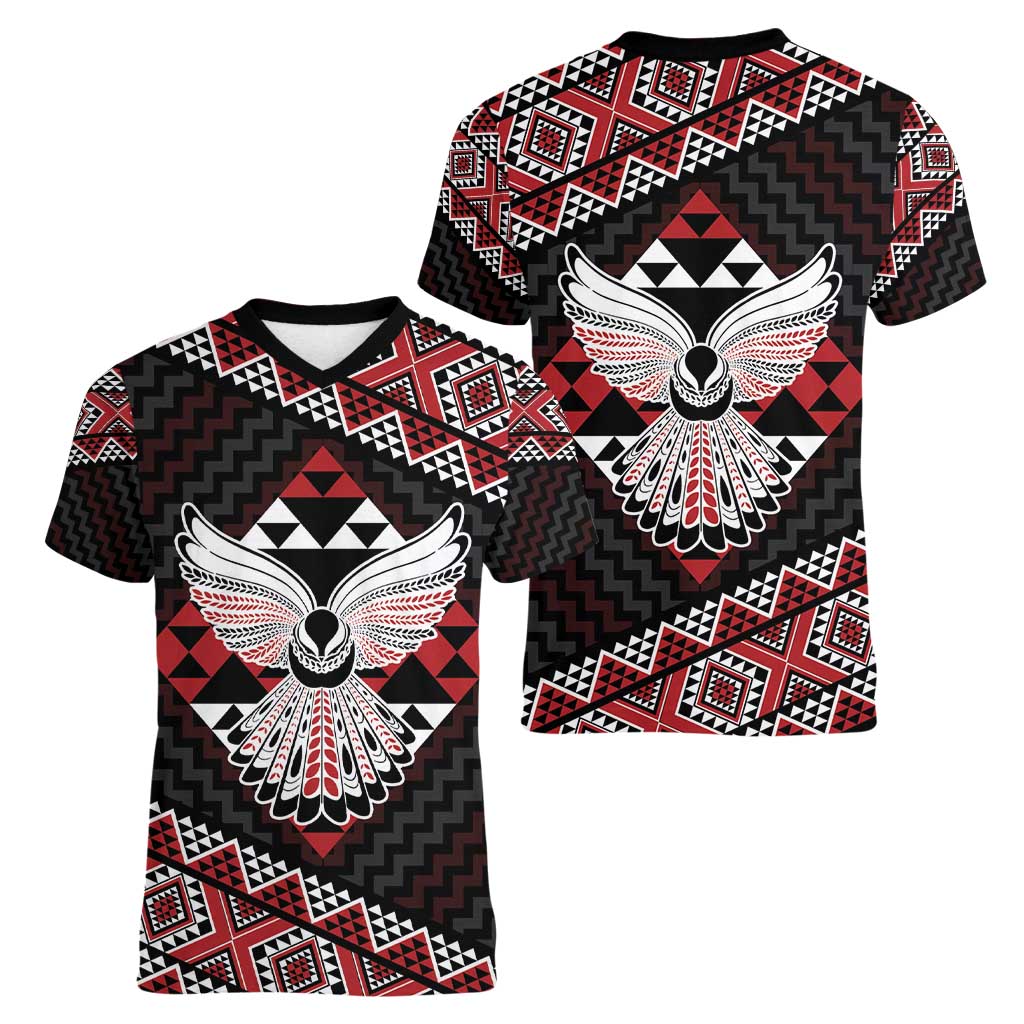 Taniko Aotearoa Women V-Neck T-Shirt Poutama Mix Piwakawaka - Ver02