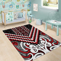 Maori Tukutuku Taniko Motifs Area Rug Red Poutama Mix Kowhaiwhai