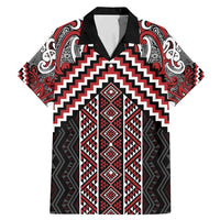 Maori Tukutuku Taniko Motifs Family Matching Mermaid Dress and Hawaiian Shirt Red Poutama Mix Kowhaiwhai LT7 Dad's Shirt - Short Sleeve Red - Polynesian Pride