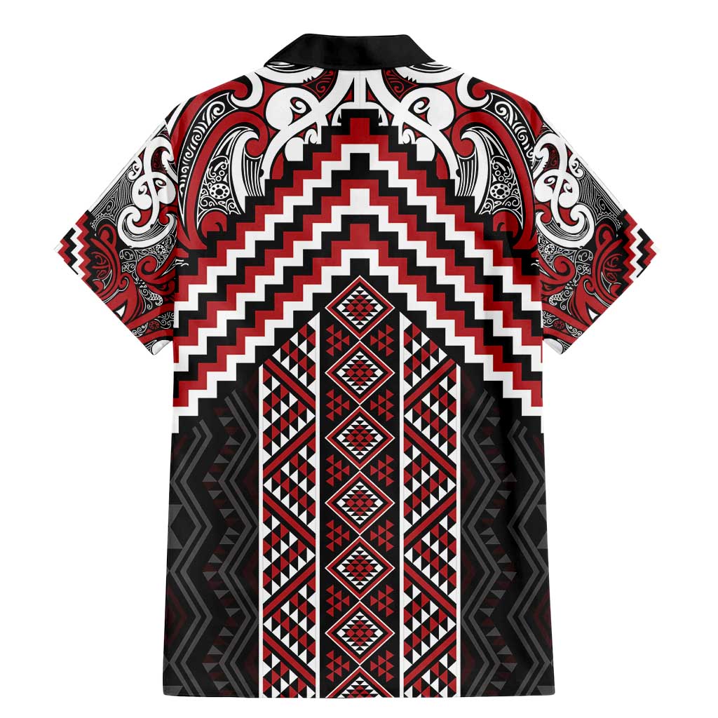 Maori Tukutuku Taniko Motifs Family Matching Mermaid Dress and Hawaiian Shirt Red Poutama Mix Kowhaiwhai LT7 - Polynesian Pride