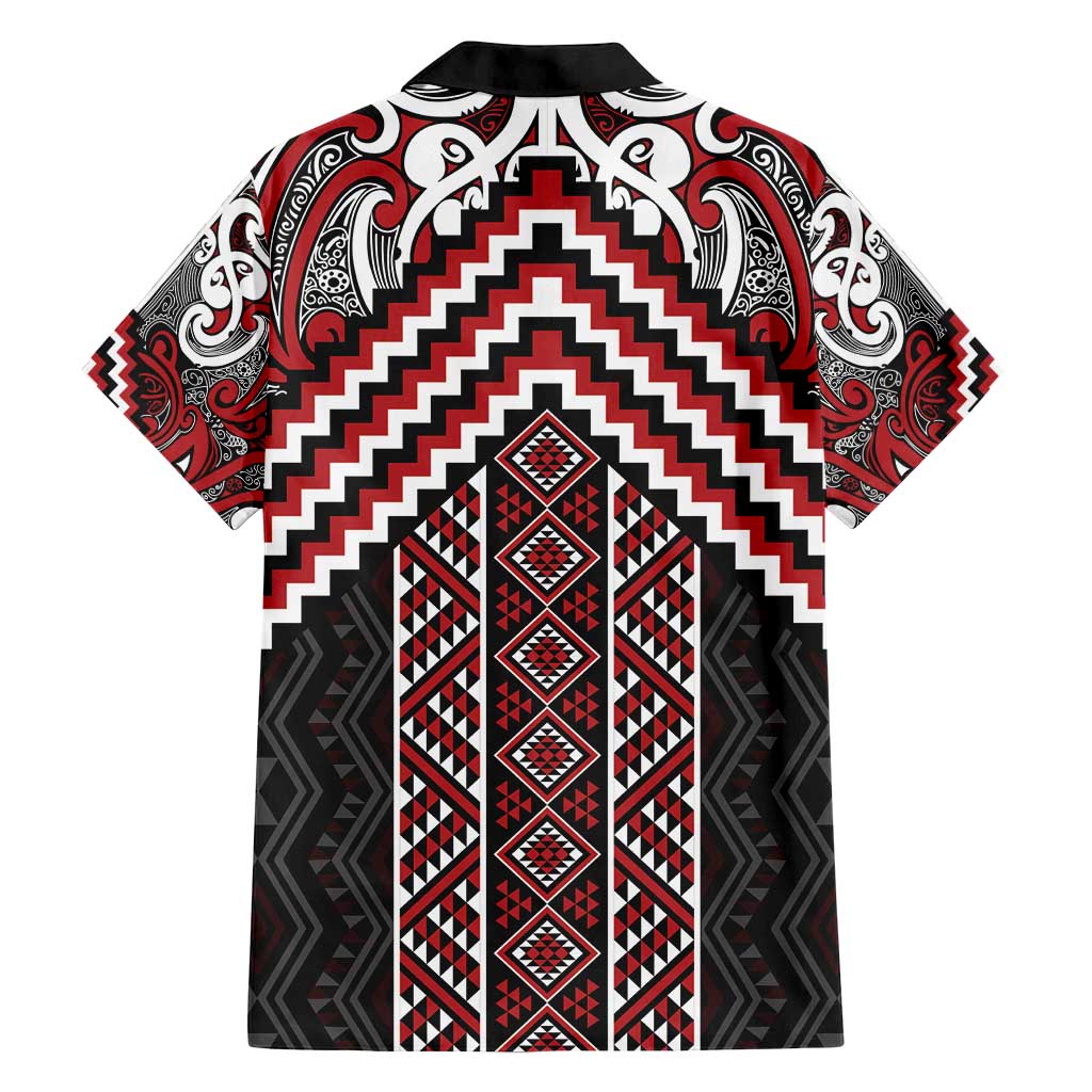 Maori Tukutuku Taniko Motifs Family Matching Off Shoulder Maxi Dress and Hawaiian Shirt Red Poutama Mix Kowhaiwhai LT7 - Polynesian Pride
