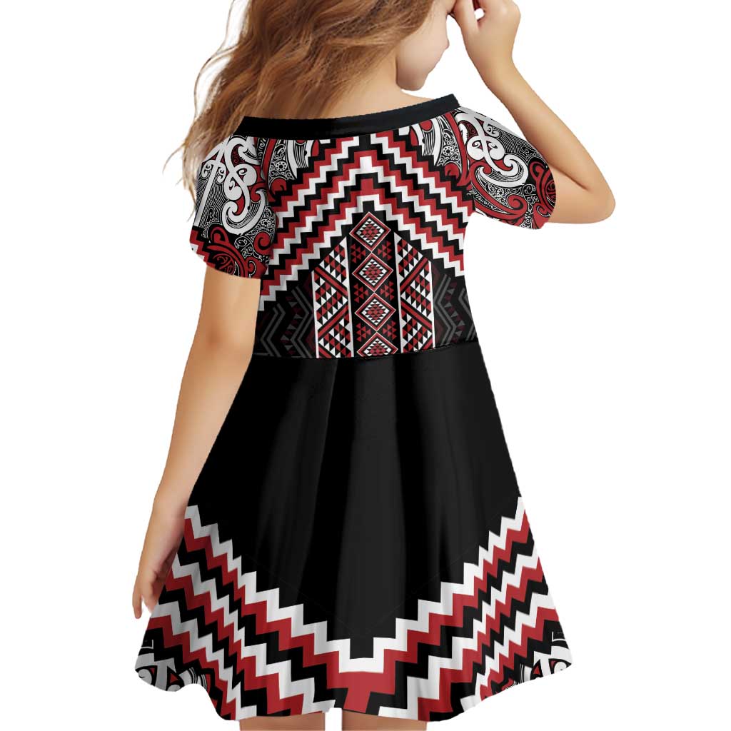 Maori Tukutuku Taniko Motifs Family Matching Off Shoulder Short Dress and Hawaiian Shirt Red Poutama Mix Kowhaiwhai LT7 - Polynesian Pride