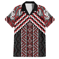 Maori Tukutuku Taniko Motifs Family Matching Puletasi and Hawaiian Shirt Red Poutama Mix Kowhaiwhai LT7 Dad's Shirt - Short Sleeve Red - Polynesian Pride