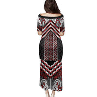 Maori Tukutuku Taniko Motifs Family Matching Puletasi and Hawaiian Shirt Red Poutama Mix Kowhaiwhai LT7 - Polynesian Pride