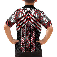 Maori Tukutuku Taniko Motifs Family Matching Short Sleeve Bodycon Dress and Hawaiian Shirt Red Poutama Mix Kowhaiwhai LT7 - Polynesian Pride