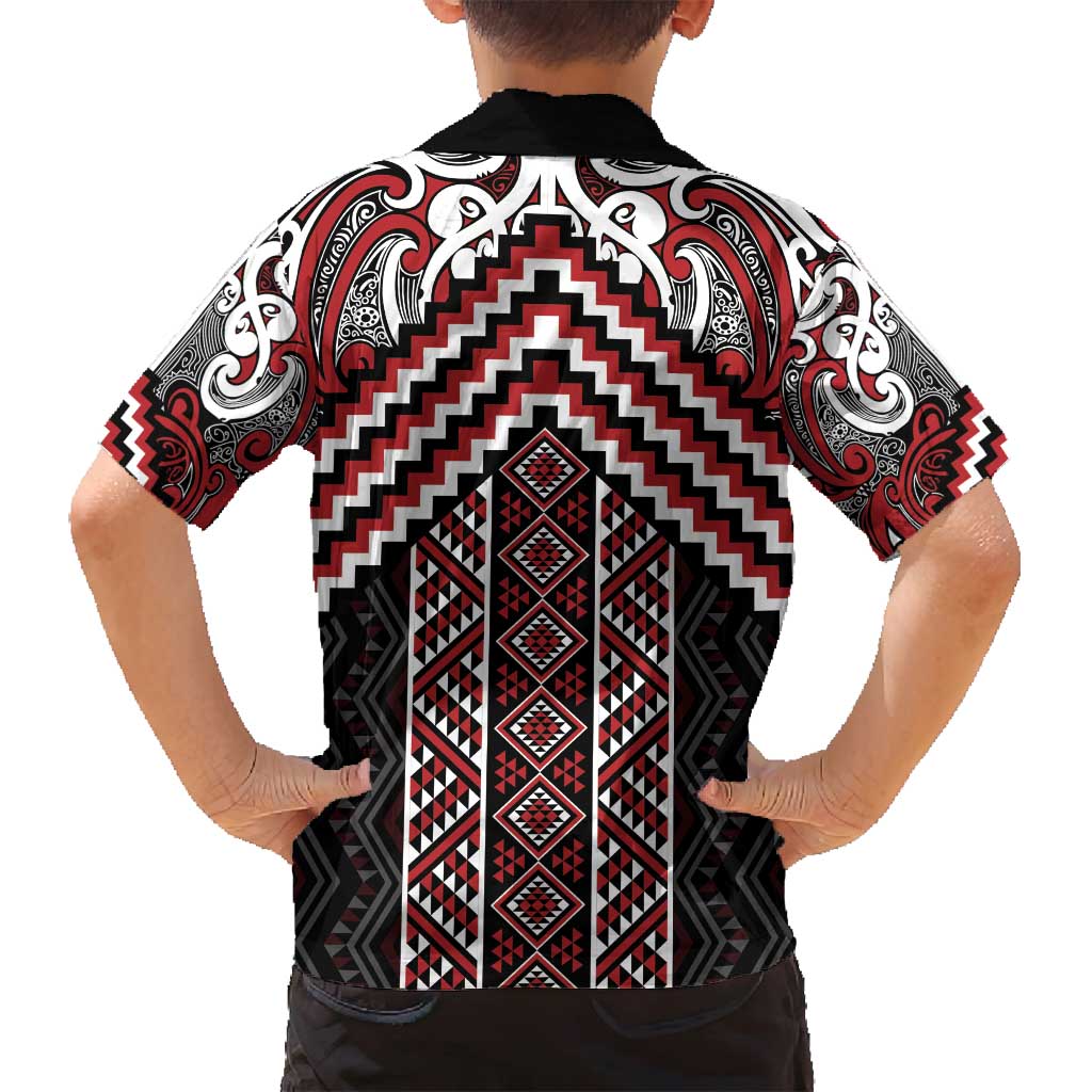 Maori Tukutuku Taniko Motifs Family Matching Summer Maxi Dress and Hawaiian Shirt Red Poutama Mix Kowhaiwhai LT7 - Polynesian Pride