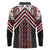 Maori Tukutuku Taniko Motifs Long Sleeve Polo Shirt Red Poutama Mix Kowhaiwhai