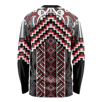 Maori Tukutuku Taniko Motifs Long Sleeve Shirt Red Poutama Mix Kowhaiwhai