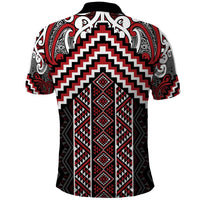 Maori Tukutuku Taniko Motifs Polo Shirt Red Poutama Mix Kowhaiwhai