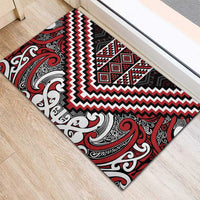 Maori Tukutuku Taniko Motifs Rubber Doormat Red Poutama Mix Kowhaiwhai