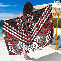 Maori Tukutuku Taniko Motifs Sarong Red Poutama Mix Kowhaiwhai