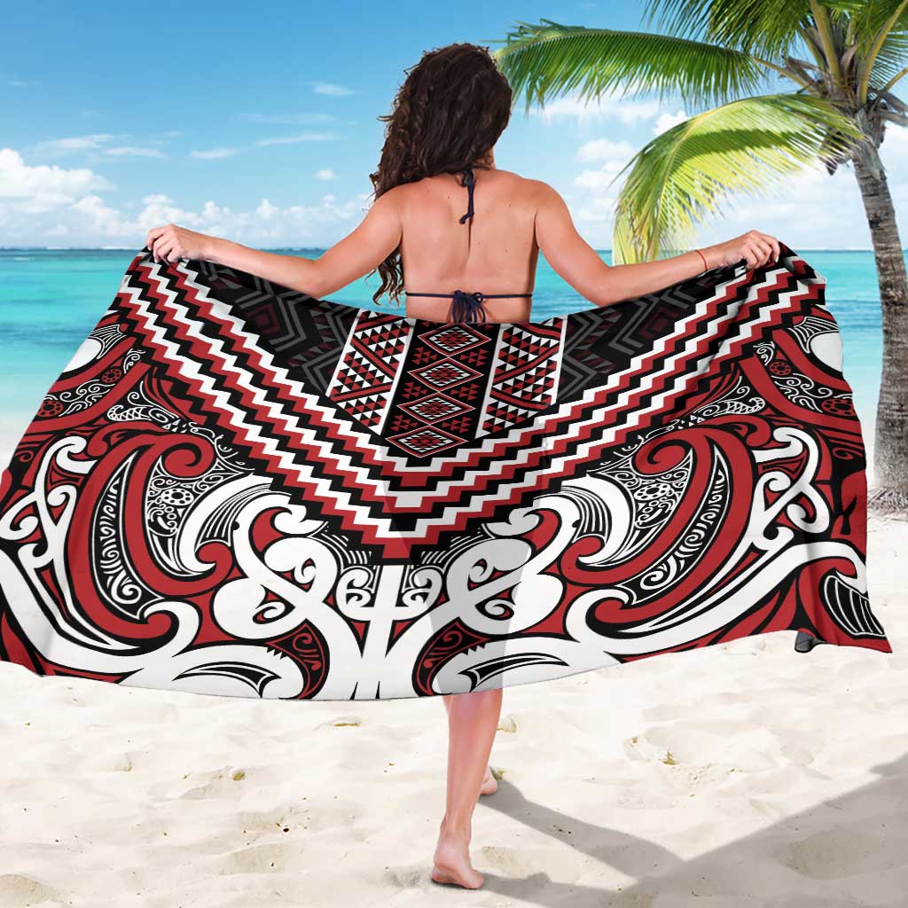 Maori Tukutuku Taniko Motifs Sarong Red Poutama Mix Kowhaiwhai