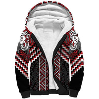 Maori Tukutuku Taniko Motifs Sherpa Hoodie Red Poutama Mix Kowhaiwhai LT7 Unisex Red - Polynesian Pride