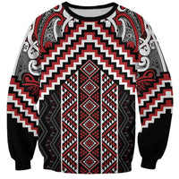 Maori Tukutuku Taniko Motifs Sweatshirt Red Poutama Mix Kowhaiwhai