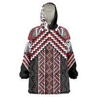 Maori Tukutuku Taniko Motifs Wearable Blanket Hoodie Red Poutama Mix Kowhaiwhai LT7 One Size Red - Polynesian Pride