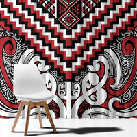 Maori Tukutuku Taniko Motifs Window Curtain Red Poutama Mix Kowhaiwhai