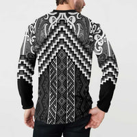 Maori Tukutuku Taniko Motifs Button Sweatshirt Black Poutama Mix Kowhaiwhai