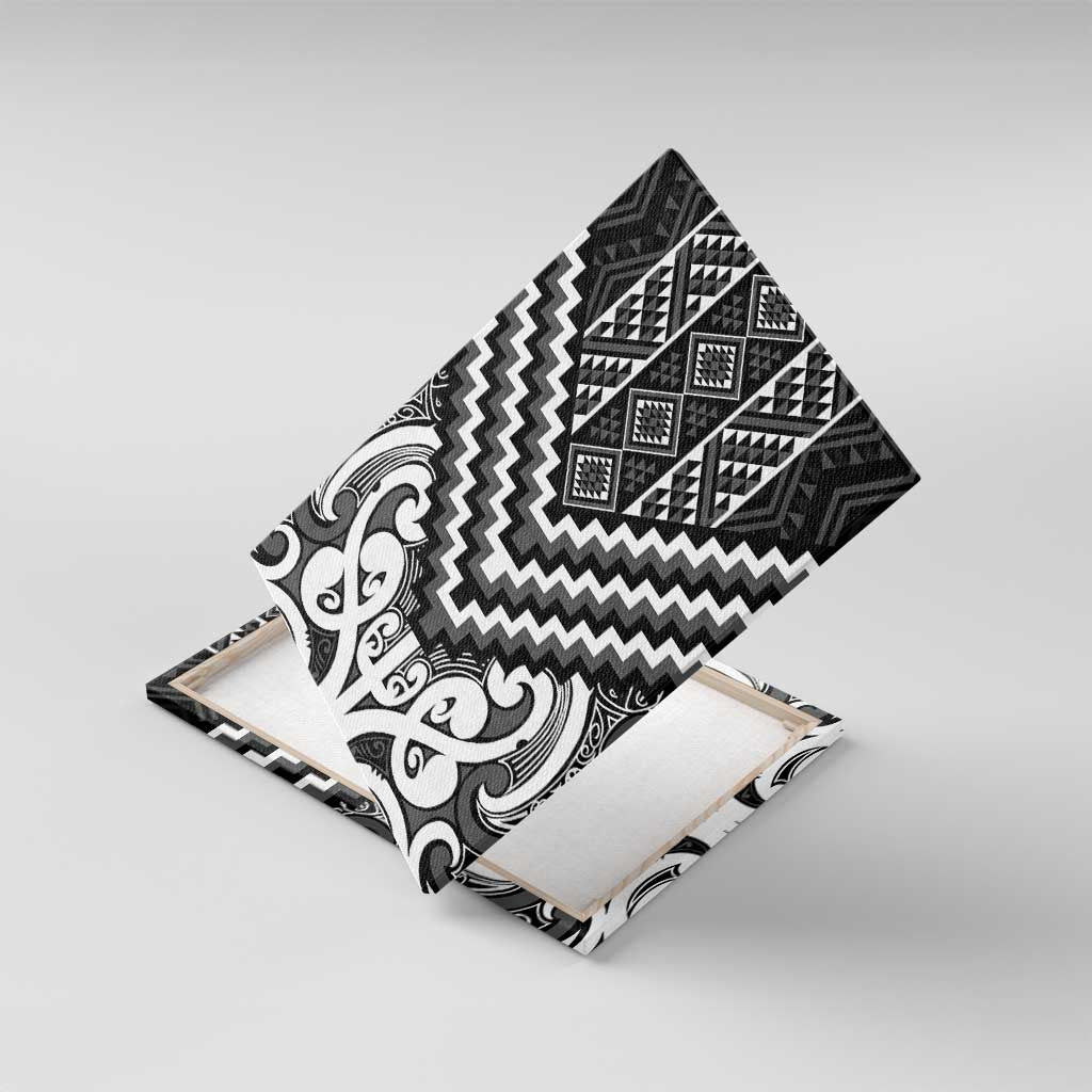 Maori Tukutuku Taniko Motifs Canvas Wall Art Black Poutama Mix Kowhaiwhai