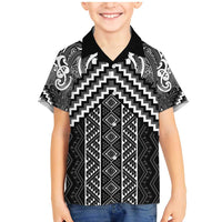 Maori Tukutuku Taniko Motifs Family Matching Mermaid Dress and Hawaiian Shirt Black Poutama Mix Kowhaiwhai LT7 Son's Shirt Black - Polynesian Pride