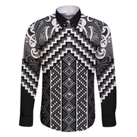Maori Tukutuku Taniko Motifs Family Matching Short Sleeve Bodycon Dress and Hawaiian Shirt Black Poutama Mix Kowhaiwhai LT7 Dad's Shirt - Long Sleeve Black - Polynesian Pride