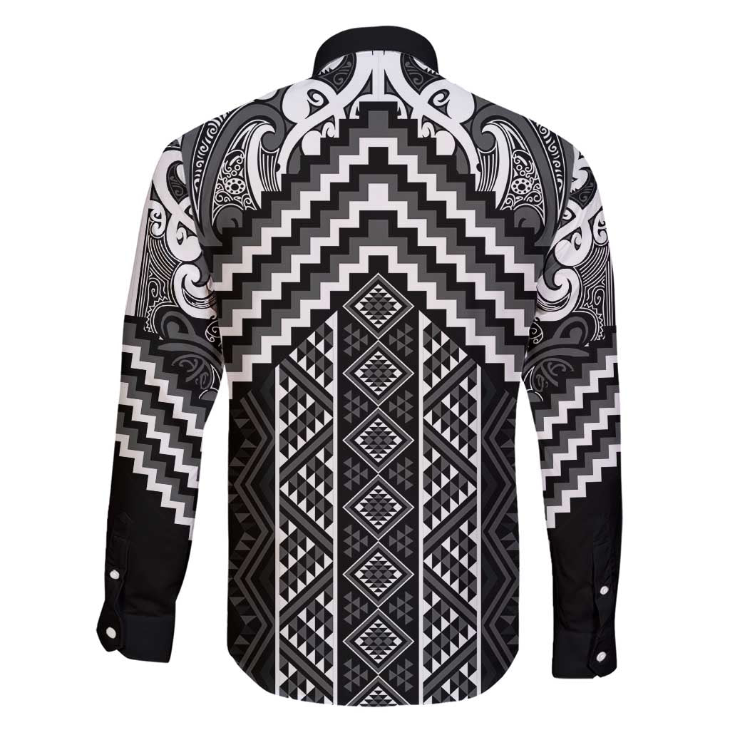 Maori Tukutuku Taniko Motifs Family Matching Short Sleeve Bodycon Dress and Hawaiian Shirt Black Poutama Mix Kowhaiwhai LT7 - Polynesian Pride