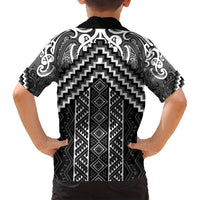 Maori Tukutuku Taniko Motifs Family Matching Summer Maxi Dress and Hawaiian Shirt Black Poutama Mix Kowhaiwhai LT7 - Polynesian Pride