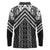 Maori Tukutuku Taniko Motifs Long Sleeve Polo Shirt Black Poutama Mix Kowhaiwhai