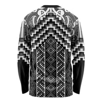 Maori Tukutuku Taniko Motifs Long Sleeve Shirt Black Poutama Mix Kowhaiwhai