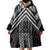 Maori Tukutuku Taniko Motifs Wearable Blanket Hoodie Black Poutama Mix Kowhaiwhai