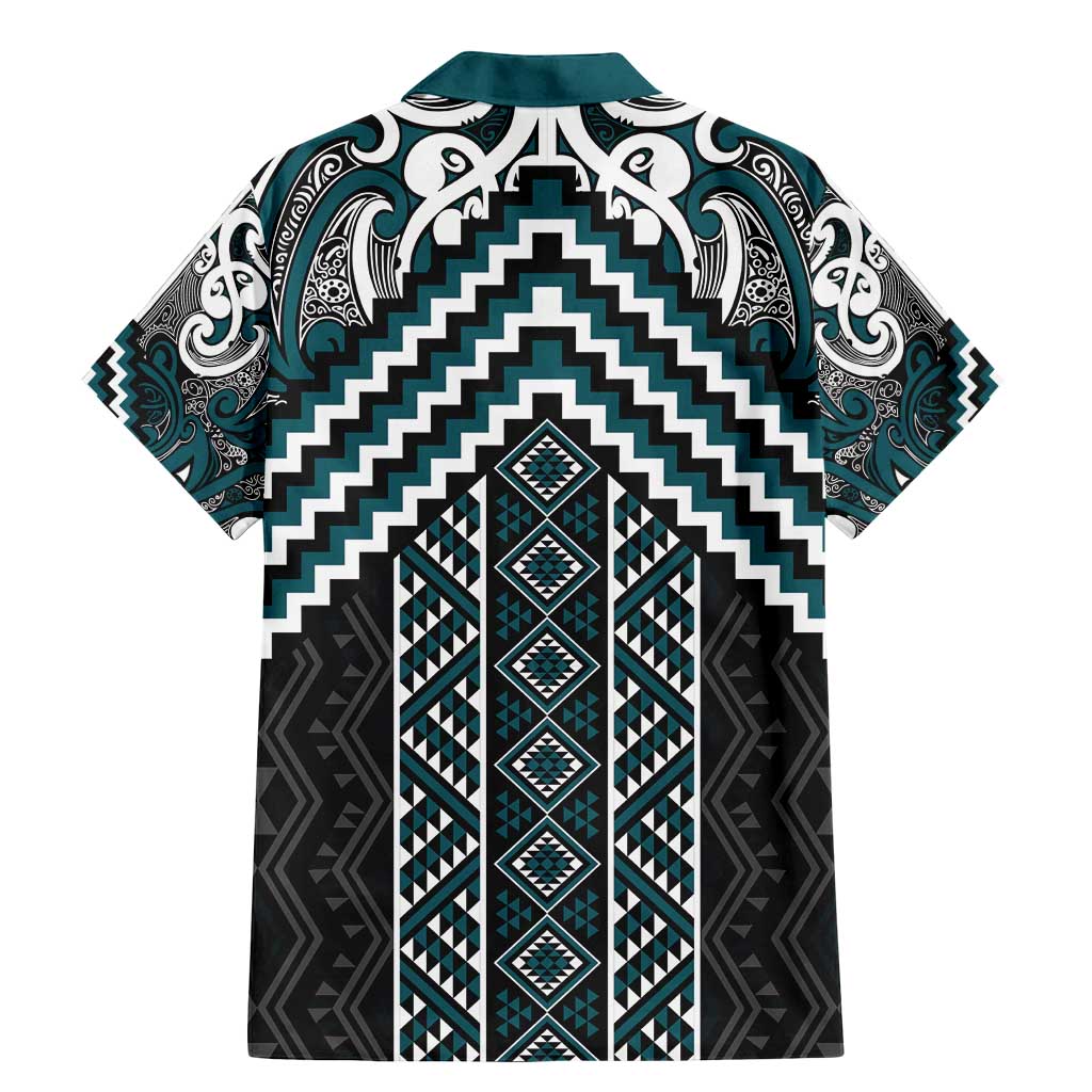 Maori Tukutuku Taniko Motifs Family Matching Mermaid Dress and Hawaiian Shirt Teal Poutama Mix Kowhaiwhai LT7 - Polynesian Pride