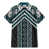 Maori Tukutuku Taniko Motifs Family Matching Mermaid Dress and Hawaiian Shirt Teal Poutama Mix Kowhaiwhai LT7 - Polynesian Pride