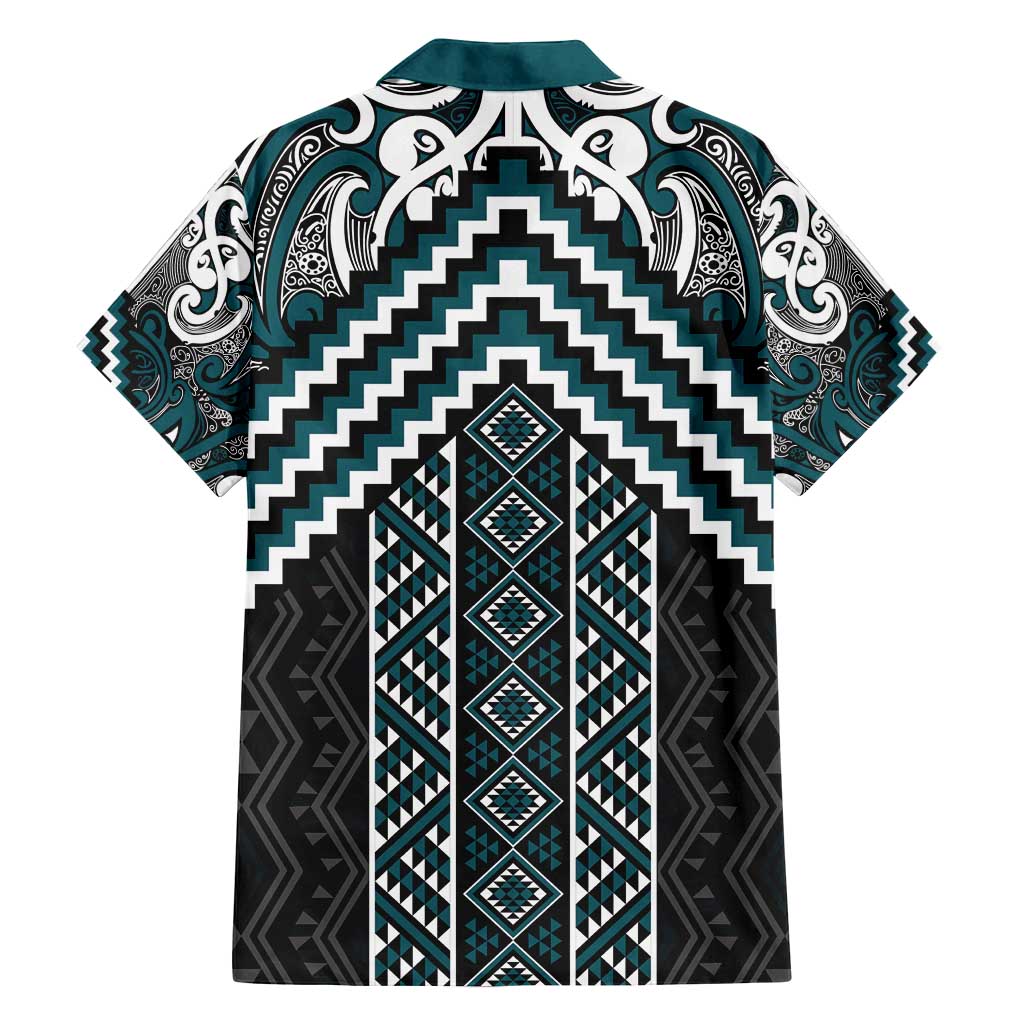 Maori Tukutuku Taniko Motifs Family Matching Puletasi and Hawaiian Shirt Teal Poutama Mix Kowhaiwhai LT7 - Polynesian Pride