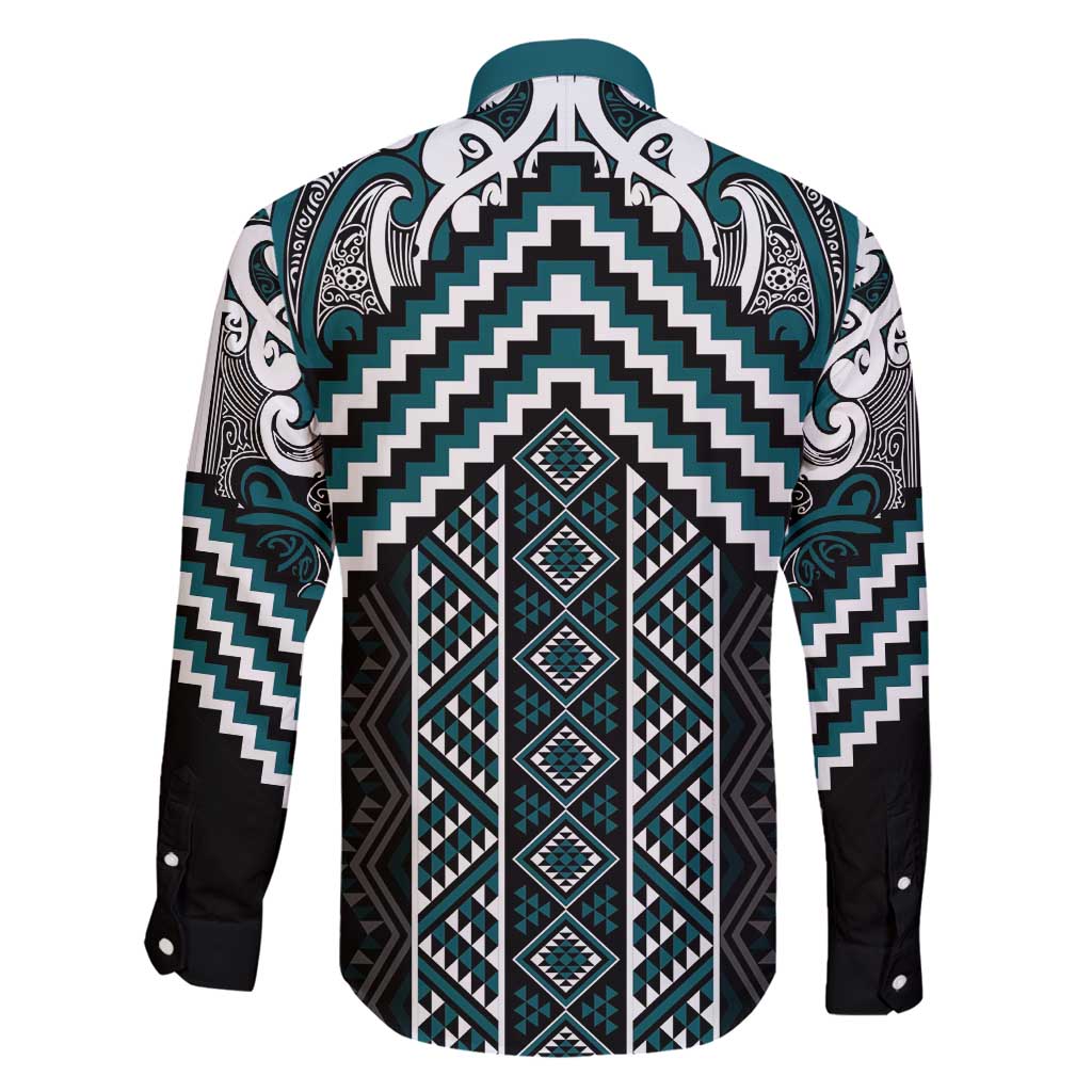 Maori Tukutuku Taniko Motifs Family Matching Puletasi and Hawaiian Shirt Teal Poutama Mix Kowhaiwhai LT7 - Polynesian Pride