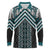 Maori Tukutuku Taniko Motifs Long Sleeve Polo Shirt Teal Poutama Mix Kowhaiwhai