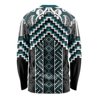 Maori Tukutuku Taniko Motifs Long Sleeve Shirt Teal Poutama Mix Kowhaiwhai LT7 - Polynesian Pride