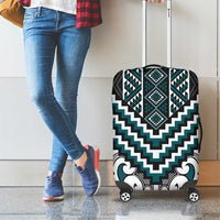 Maori Tukutuku Taniko Motifs Luggage Cover Teal Poutama Mix Kowhaiwhai